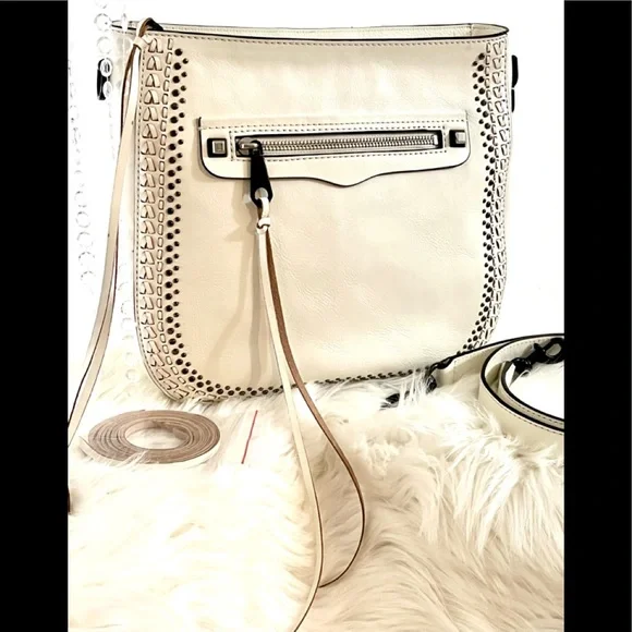 EUC White Rebecca Minkoff Studded Braided Leather Crossbody Bag - Picture 3 of 16